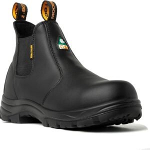 MooseLog Men's CSA Approved Composite Toe Chelsea Work Boots – 100% Leather, Lightweight, PR/ESR, Oil/Slip/Heat Resistant, Rubber Outsole, Safety Boots Timber