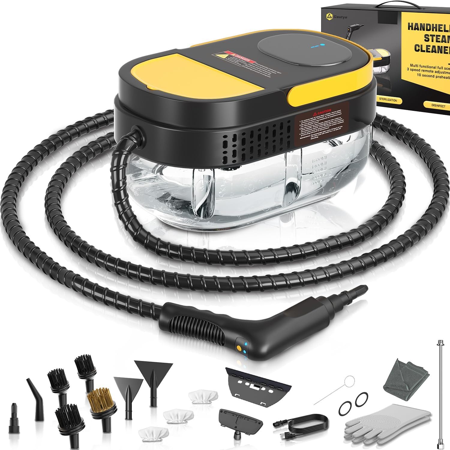Steam Cleaner, 3-Level Adjustable Handle, 15s Heat-Up, 1.6L Tank, Portable Steam Cleaner Handheld with 16 pcs Accessories, Steamer Cleaning for Grout, Couch, Floor, Car, Carpet
