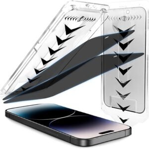 Tempered Glass Privacy Screen Protector for iPhone 14 Pro Max [2-Pack], Anti-spy with Easy Installation Kit [Auto-Dust Removal], High Definition, Full Coverage & No Bubble