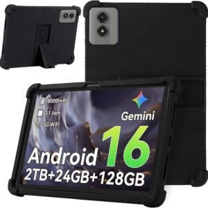 KZIOACSH Case for TABWEE T50 Tablet/TABWEE Android 16 Tablet 11 Inch, Ultra Silm Non-Slip Soft Silicone Shockproof Reinforced Corners Multi-Angle Adjustable Protective Kickstand Cover,Black