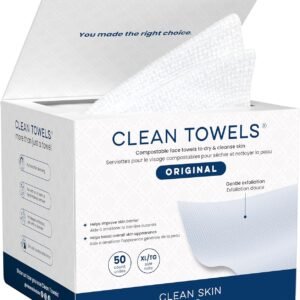 Clean Skin Club Clean Towels XL®, 100% USDA Biobased Face Towel, Disposable Face Towelette, Eczema Association Accepted, Makeup Remover Dry Wipes, Ultra Soft, 1 Pack, 50 Ct