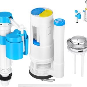 TEHAUX 3 Inch Dual Flush Valve Repair Kit for One-Piece Toilets, Top Mount Toilet Tank Replacement Parts Complete with Push Button & Fill Valve, Fixes Leaky Running