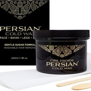 Persian Cold Wax Kit, Hair Removal Sugar Wax for Body Waxing Women & Men, 8 oz (240ml) wax, 20 strips, 2 spatulas.