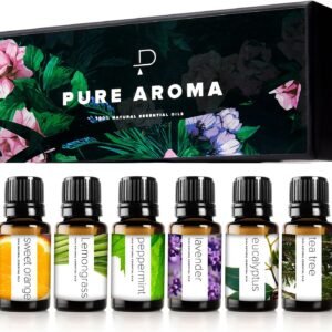 PURE AROMA Essential oils 100% Pure Therapeutic Grade Oils kit- Top 6 Aromatherapy Oils Gift Set-6 Pack, 10ML(Eucalyptus, Lavender, Lemon grass, Orange, Peppermint, Tea Tree)